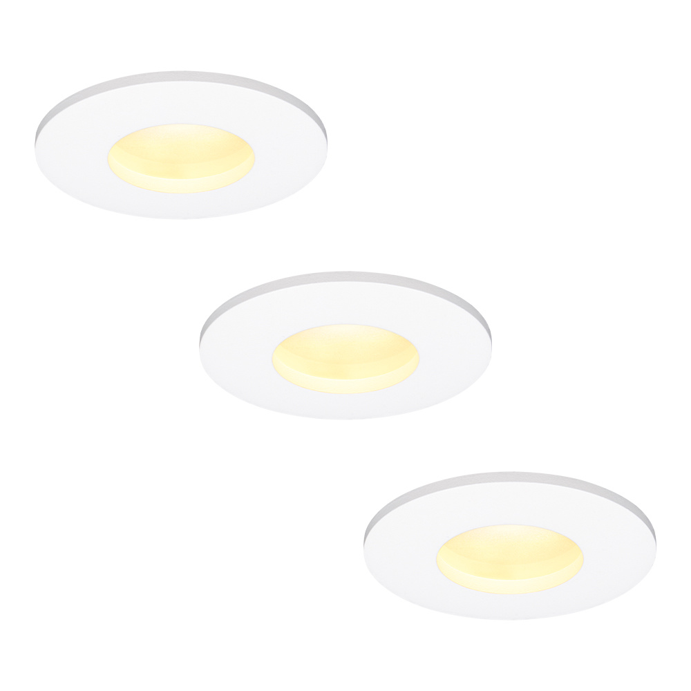 3x Barcelona LED Einbaustrahler flach - 6W 570 Lumen - 60mm - 2700K - IP44 - Weiß