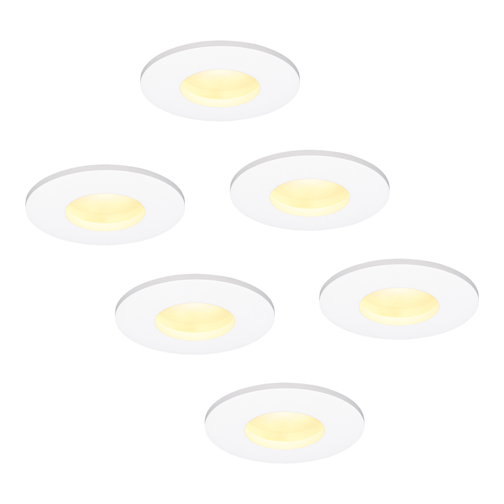 6x Barcelona LED Inbouwspots Plat - 6W 570 Lumen - 60mm - 2700K - IP44 - Wit
