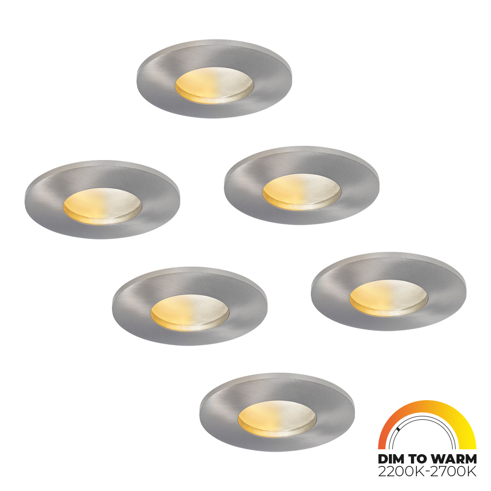 6x Vegas LED Recessed Downlights Thin - 3.8W 220lm - 60mm - Dim to warm - IP44