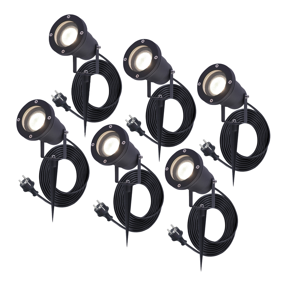6x Sydney LED havelamper - 1,5m strømkabel - 4000K - 4W 345lm - Vipbar - IP65 Sort