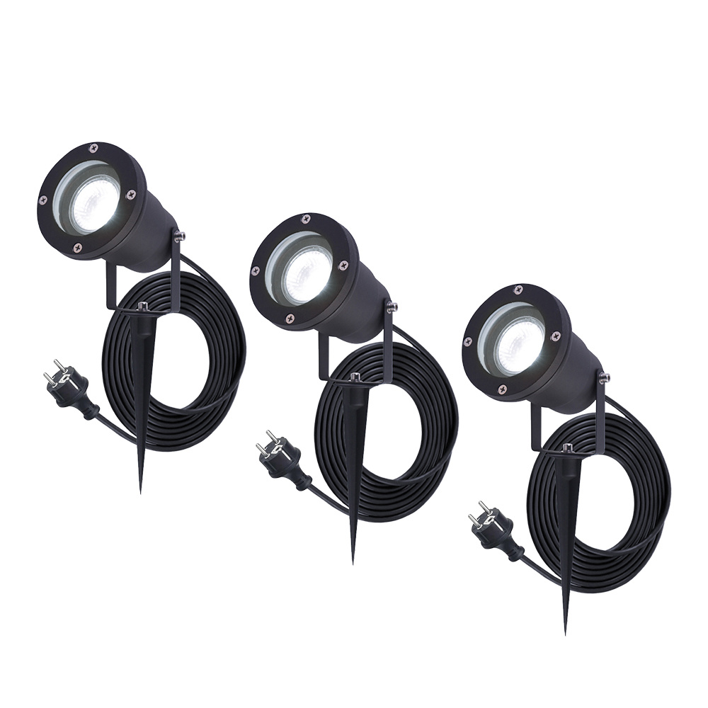 3x Sydney LED havelamper - 1,5m strømkabel - 6500K - 4W 345lm - Vipbar - IP65 Sort
