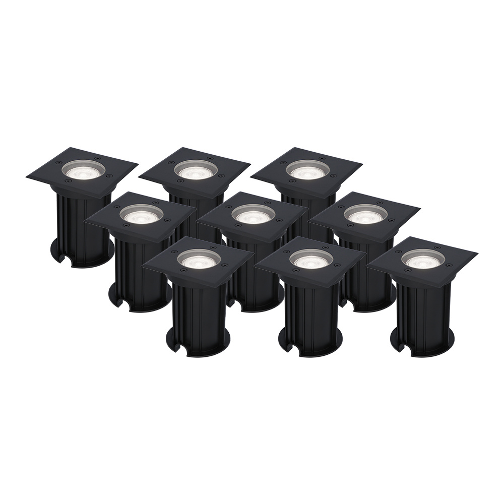 9x Ramsay LED Nedgravningsspots - Dæmpbar - GU10 - 4W 345lm - 6500K - sort - IP67
