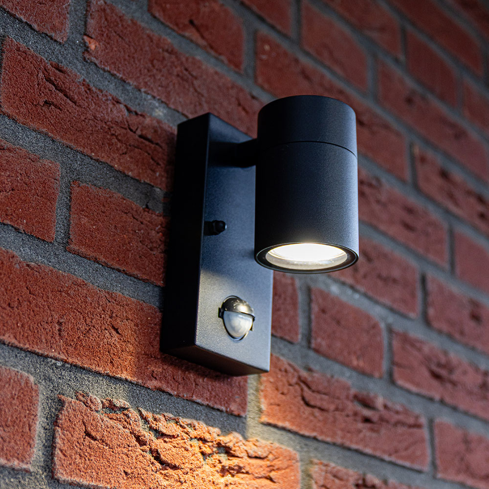 Mason LED Wall Light - Sensor - GU10 - 6500K - 4W 345lm - IP44 - Black