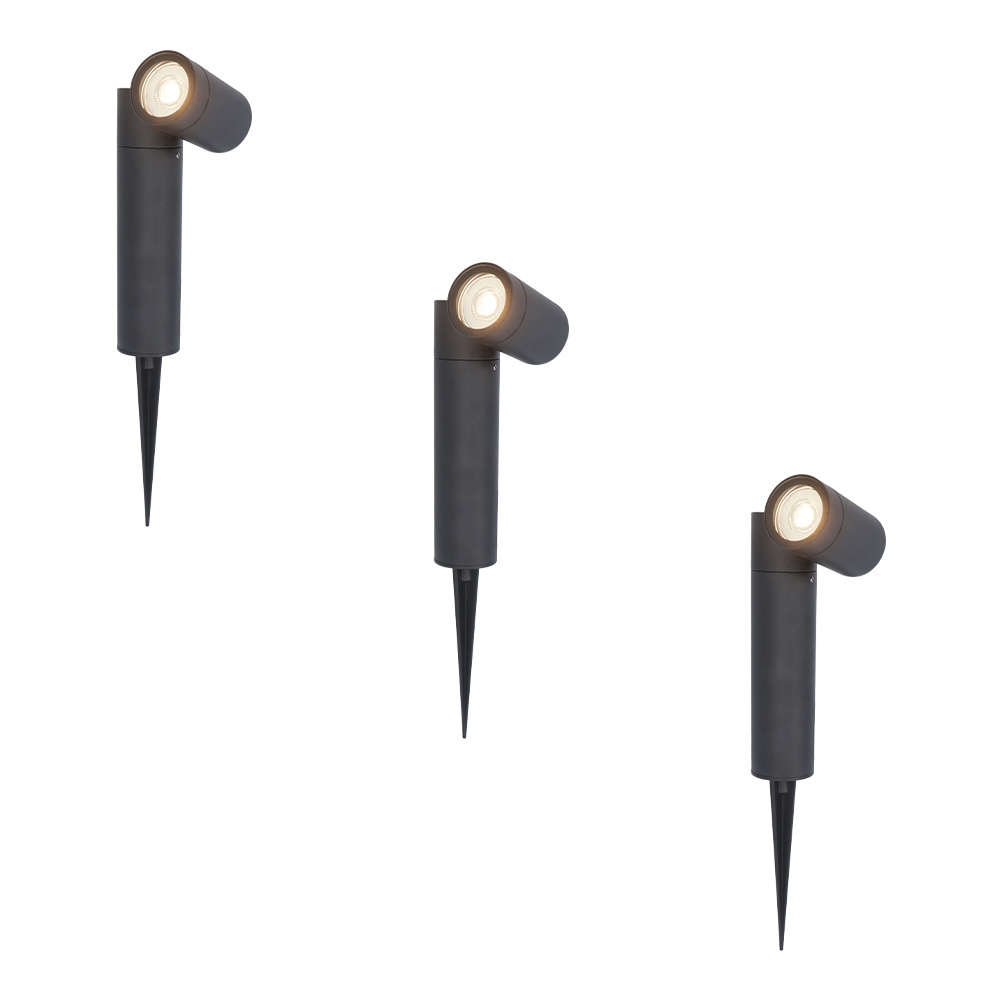 3x Pinero LED havelampe - Vipbar - GU10 4W 345lm - 4000K - IP65 - Sort - Dæmpbar