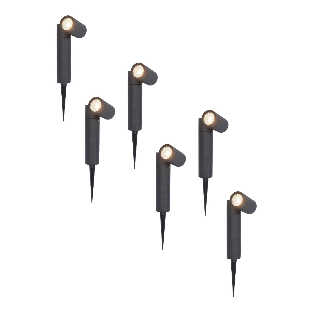6x Pinero LED havelampe - Vipbar - GU10 4W 345lm - 4000K - IP65 - Sort - Dæmpbar