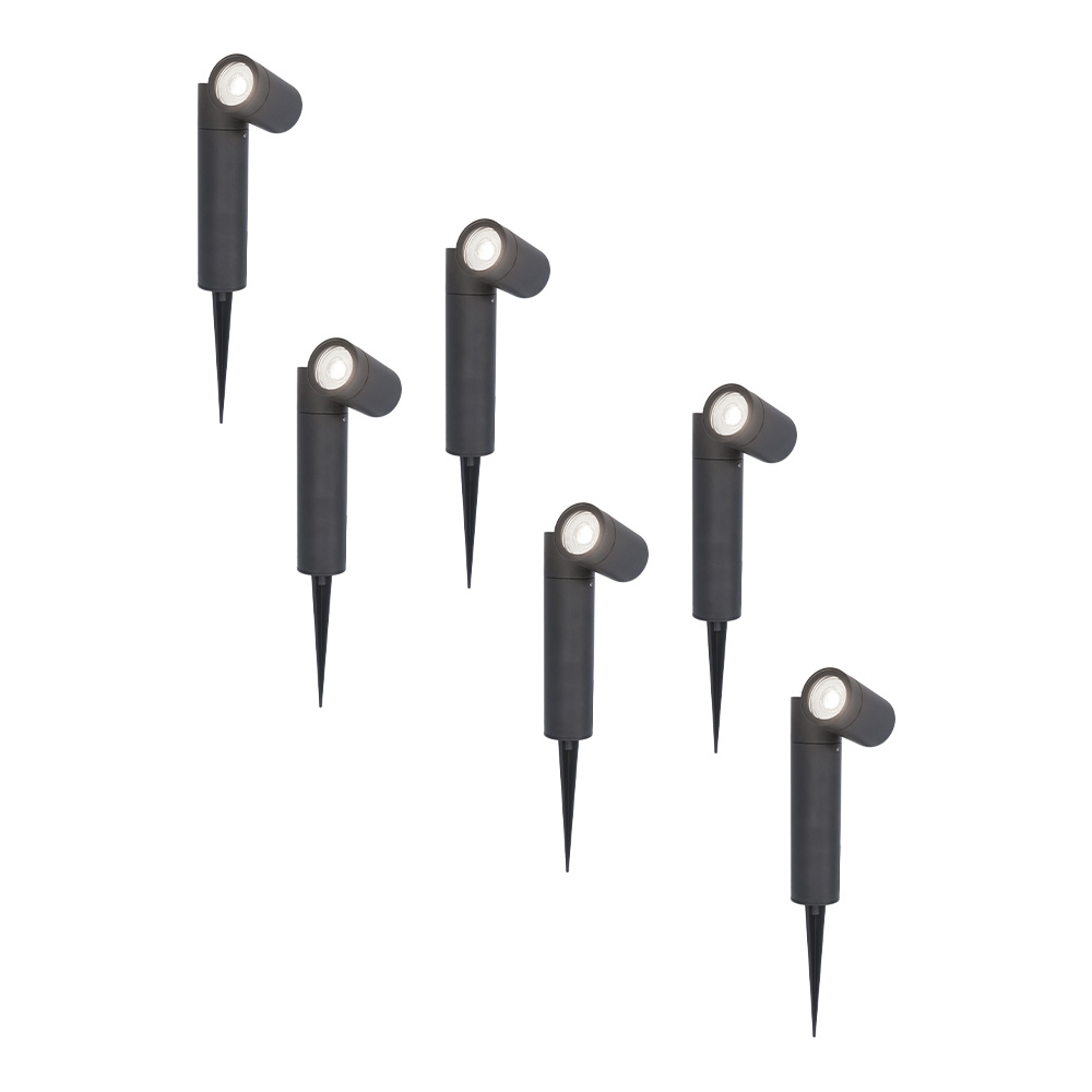 6x Pinero LED havelampe - Vipbar - GU10 4W 345lm - 6500K - IP65 - Sort - Dæmpbar