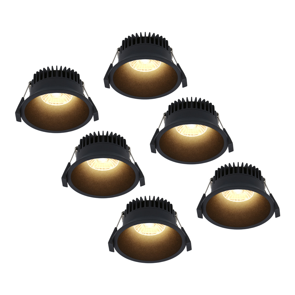 6x Finn LED Einbaustrahler - 10W 900lm - 2700K - IP44 - Blendfrei - Schwarz