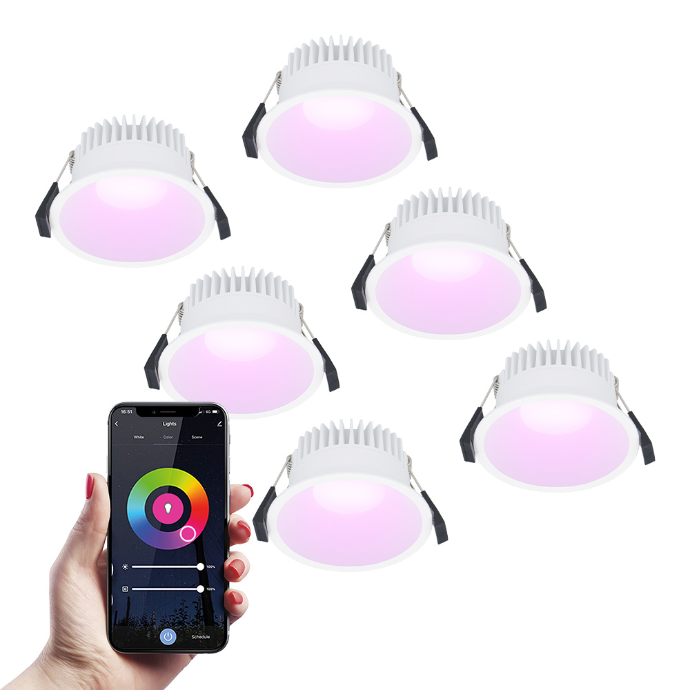 6x Finn Smart Einbaustrahler - 10W 630lm - Wifi + Ble - RGBWW - IP44 - Weiß