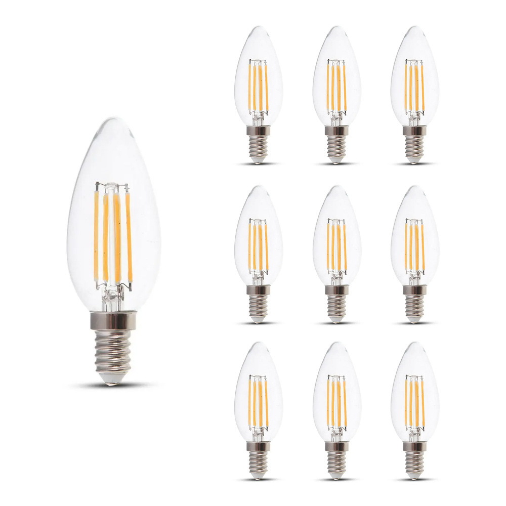 10x E14 LED Filament Lampen - 4W 400lm - 3000K - Vervangt 35W - Kaarslamp