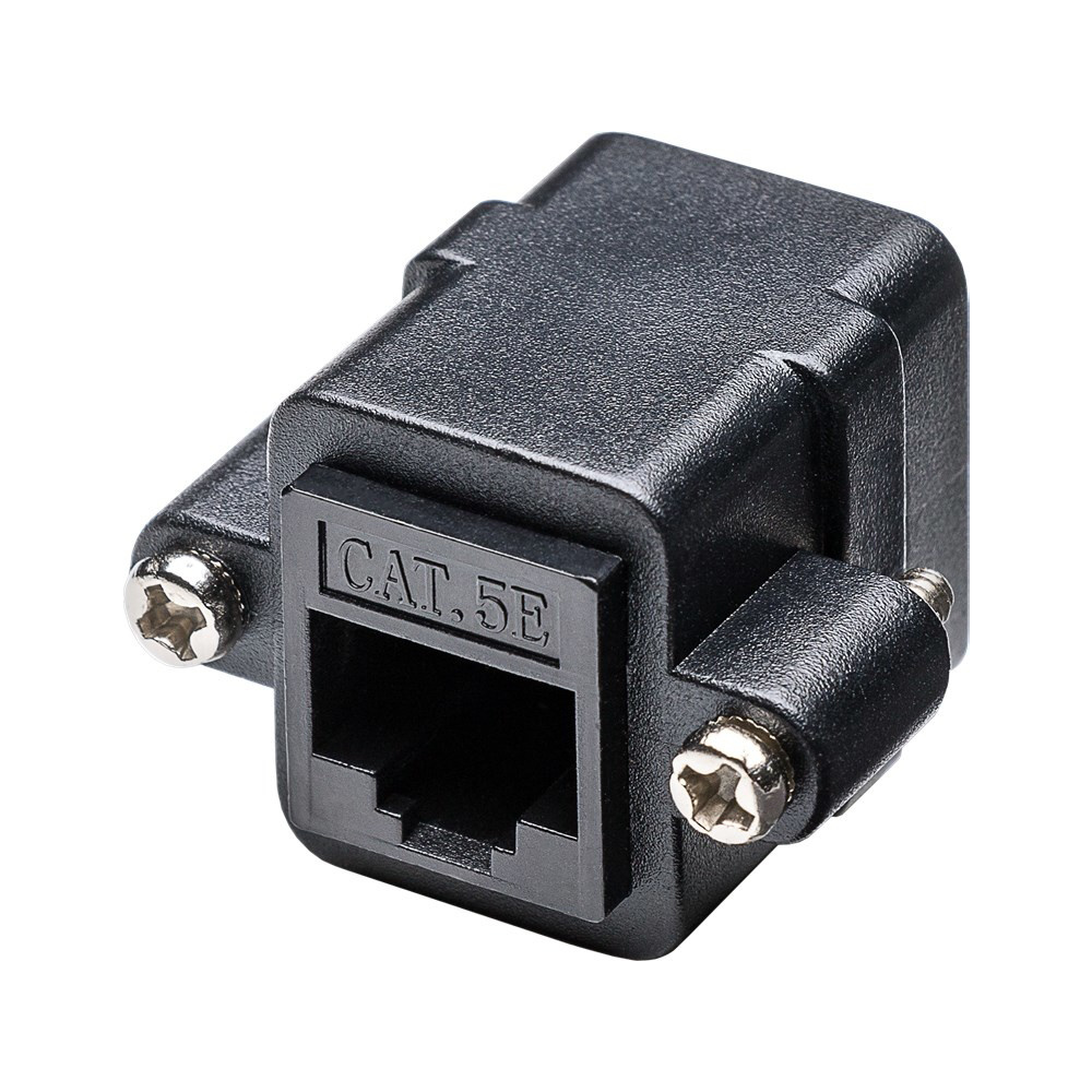 RJ45 CAT-6 Kupplung Verbinder mit Montageflansch Schwarz