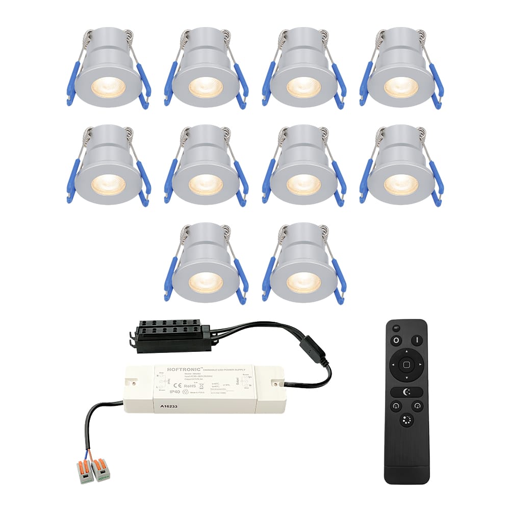 Complete set met 10 Milano inbouwspots 12V - IP65 waterdicht - 2700K warm wit - 3 Watt 200 lumen - RVS - Verandaverlichting - Dimbaar - met afstandsbediening afbeelding