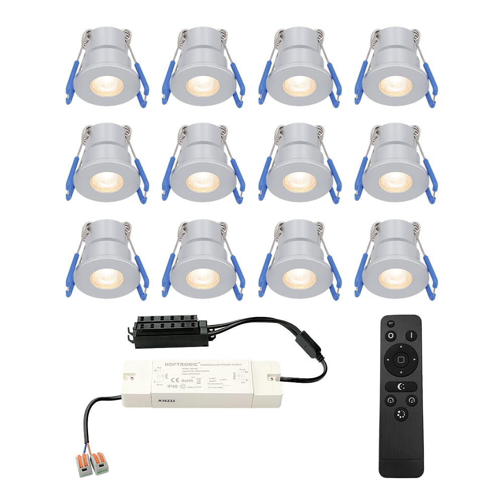 HOFTRONIC™ Milano - 12x inbouwspots veranda - Dimbaar LED - Complete set met afstandsbediening - Plug & Play - 12 Volt 3 watt - 2700K 200 lumen - IP65 waterdicht - RVS