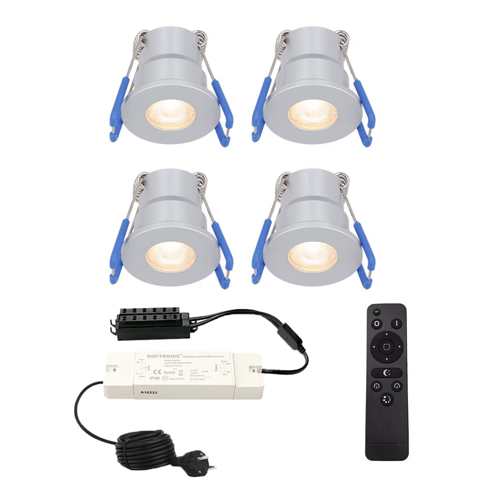 Set van 4 Milano inbouwspots 12V - IP65 waterdicht - 2700K warm wit - 3 Watt 200 lumen - RVS - Verandaverlichting - Dimbaar afbeelding