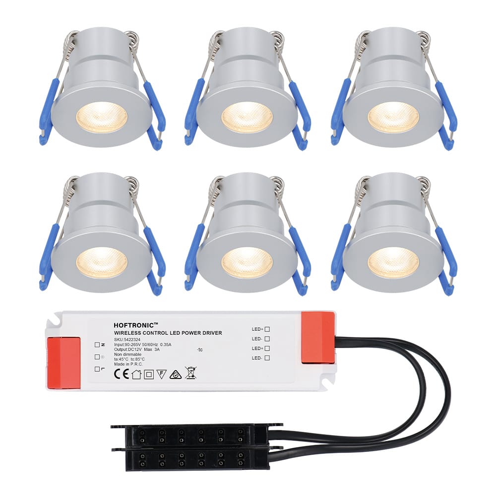 Set van 6 Milano LED Mini Inbouwspots met trafo - 12 Volt 3 Watt 200 lumen - Plat 34mm - 2700K - IP65 waterdicht - Grijs afbeelding