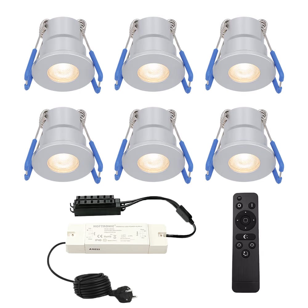 Milano - 6x inbouwspots veranda - Dimbaar LED - Complete set met afstandsbediening - Plug & Play - 12 Volt 3 watt - 2700K 200 lumen - IP65 waterdicht