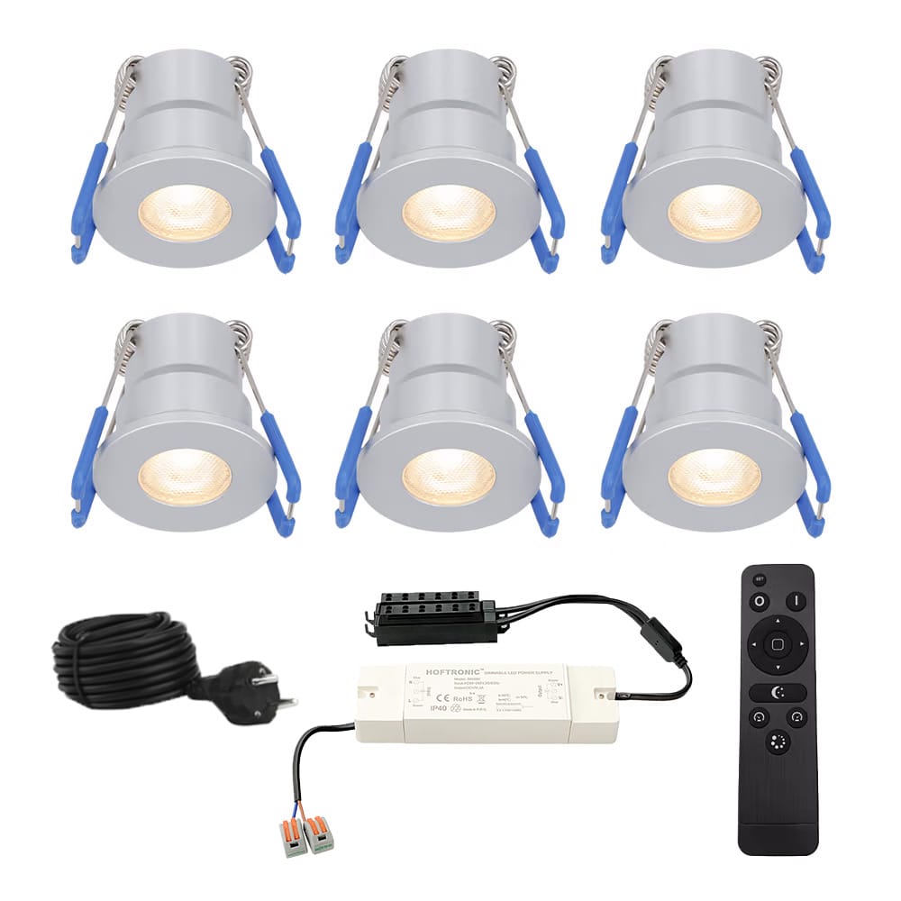 Milano - 6x inbouwspots veranda - Dimbaar LED - Complete set met afstandsbediening - Plug & Play - 12 Volt 3 watt - 2700K 200 lumen - IP65 waterdicht