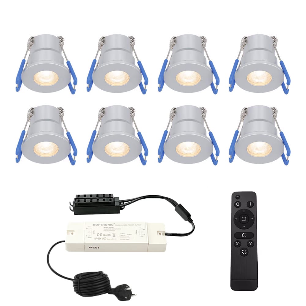 Set van 8 Milano inbouwspots 12V - IP65 waterdicht - 2700K warm wit - 3 Watt 200 lumen - RVS - Verandaverlichting - Dimbaar afbeelding
