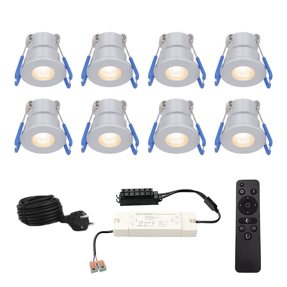 Set van 8 Milano inbouwspots 12V IP65 waterdicht 2700K warm wit 3 Watt 200 lumen RVS Verandaverlichting Dimbaar
