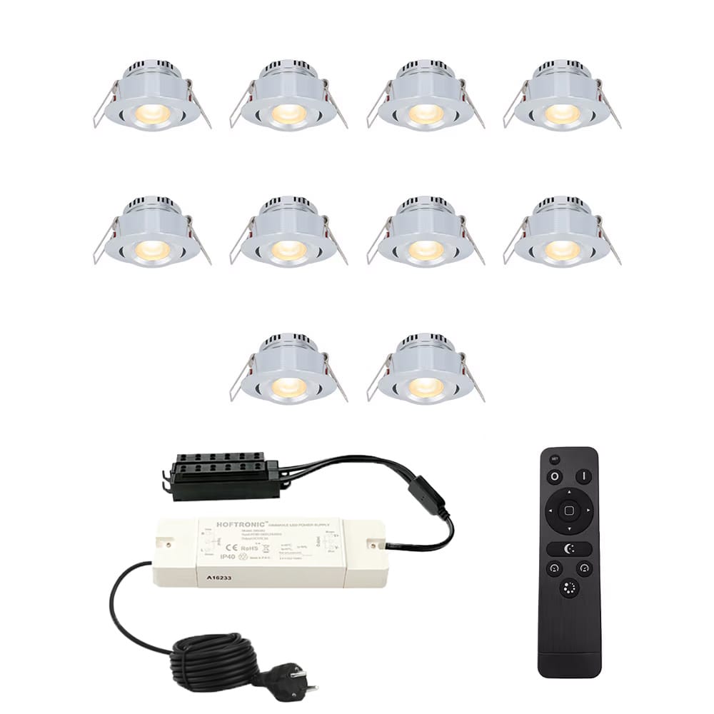 Complete Set van 10 Sienna Mini Inbouwspots 12 Volt 3W spots - 2700K warm wit - IP44 waterdicht - kantelbaar - Dimbaar - Verandaspots - Lage inbouwdiepte afbeelding