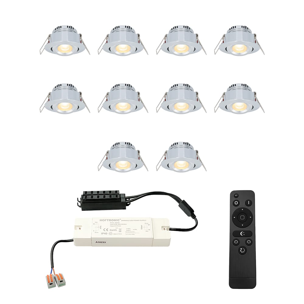Complete Set van 10 Sienna Mini Inbouwspots 12 Volt 3W spots - 2700K warm wit - IP44 waterdicht - kantelbaar - Dimbaar - Verandaspots - Lage inbouwdiepte afbeelding