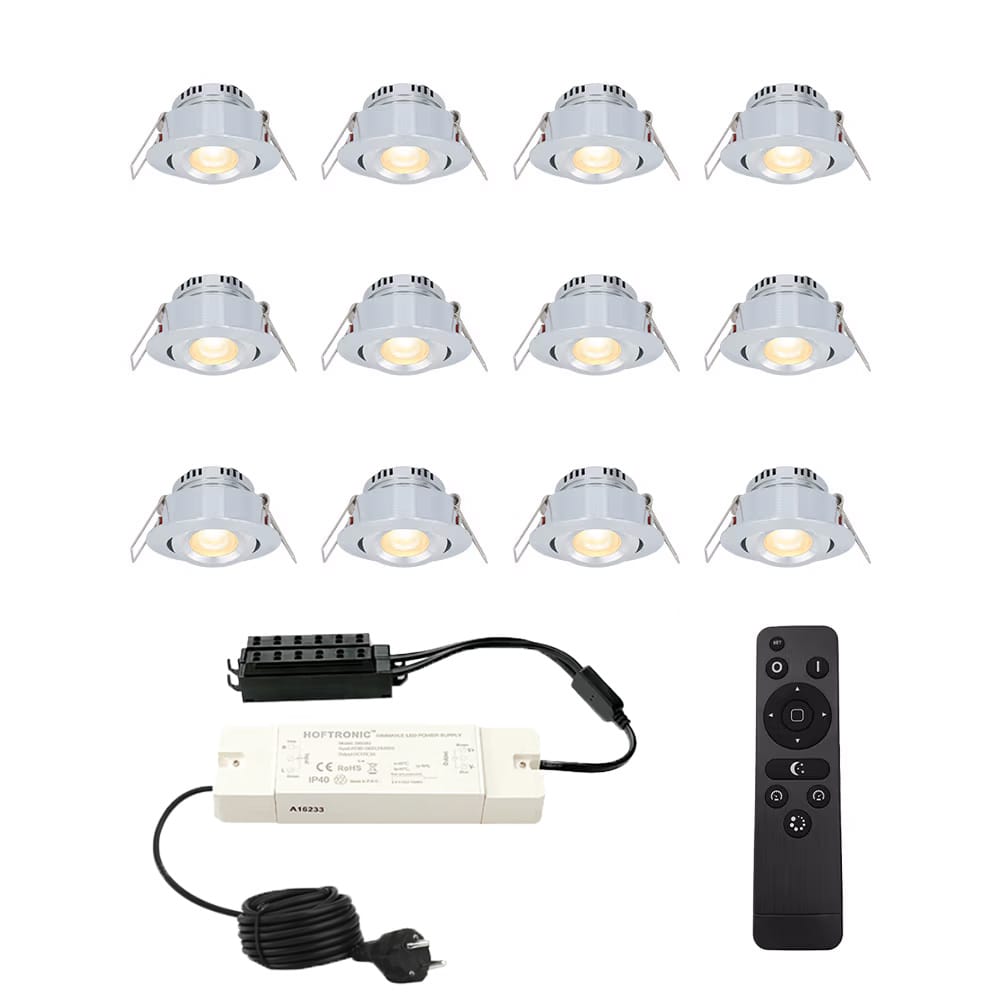 Complete Set van 12 Sienna Mini Inbouwspots 12V 3W spots - 2700K warm wit - IP44 waterdicht - kantelbaar - Dimbaar - Verandaspots - Lage inbouwdiepte afbeelding