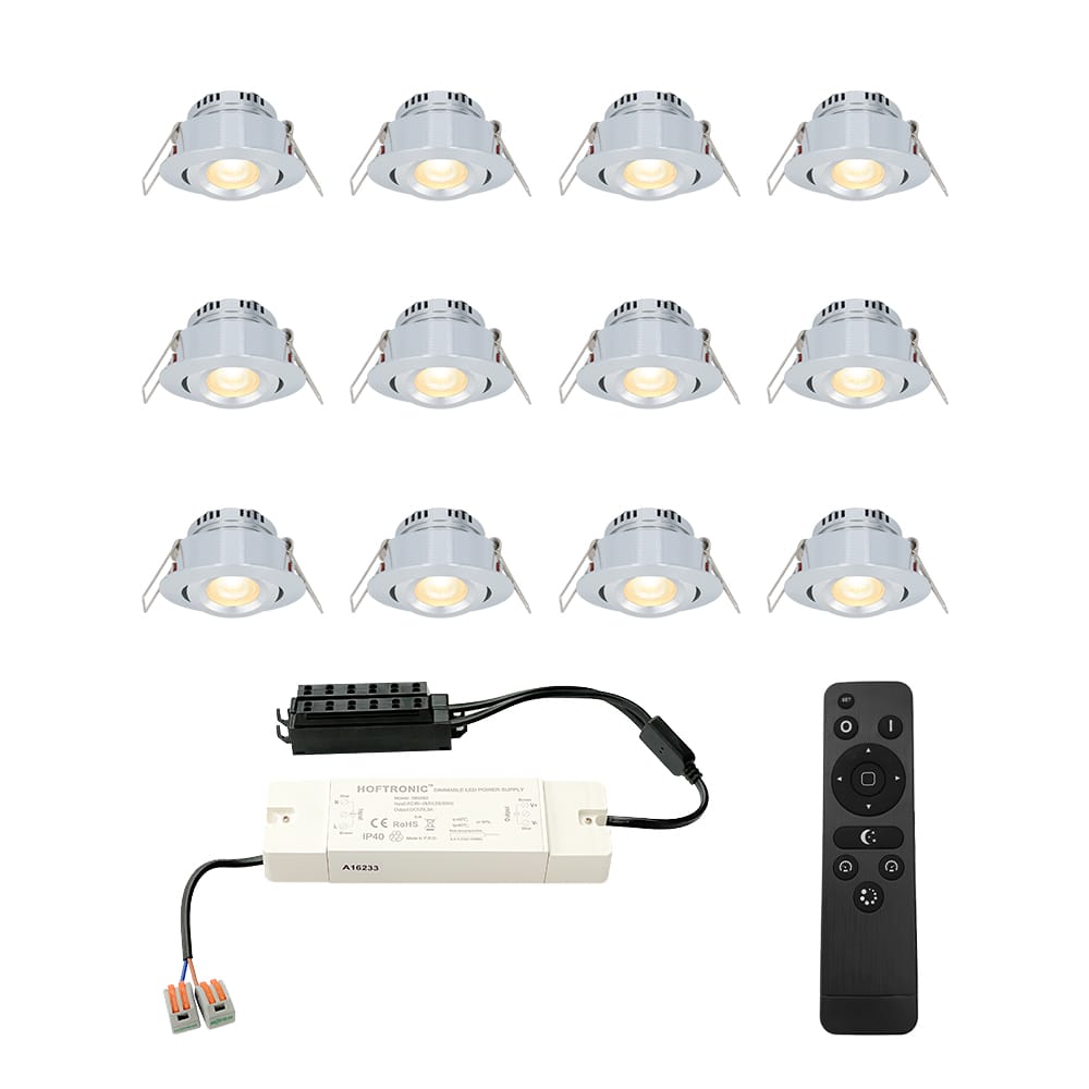 Complete Set van 12 Sienna Mini Inbouwspots 12V 3W spots - 2700K warm wit - IP44 waterdicht - kantelbaar - Dimbaar - Verandaspots - Lage inbouwdiepte afbeelding
