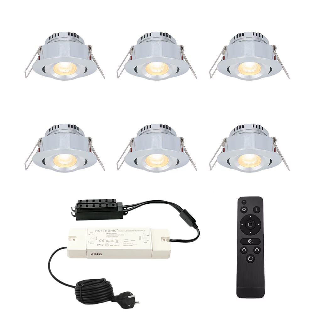 Complete Set van 6 Sienna Mini Inbouwspots 12V - 3W spots - 2700K warm wit - IP44 waterdicht - kantelbaar - Dimbaar - Verandaspots - Lage inbouwdiepte afbeelding