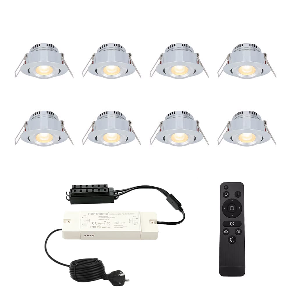 Complete Set van 8 Sienna Mini Inbouwspots 12V 3W spots - 2700K warm wit - IP44 waterdicht - kantelbaar - Dimbaar - Verandaspots - Lage inbouwdiepte afbeelding