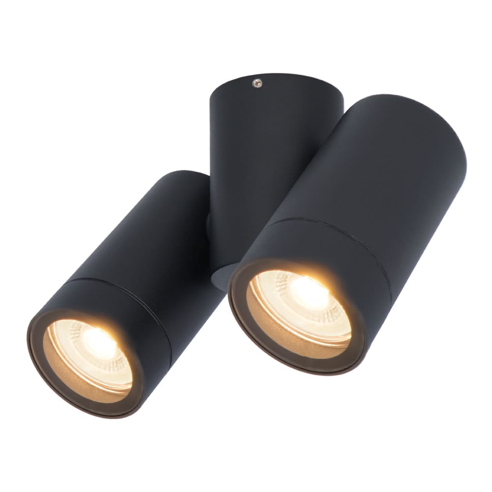 Silva LED plafondlamp - Kantelbaar - 2x 4 Watt 345 lumen - 2700K warm wit - IP65 Waterdicht - Plafondspot - Binnen en buitengebruik - Zwart afbeelding