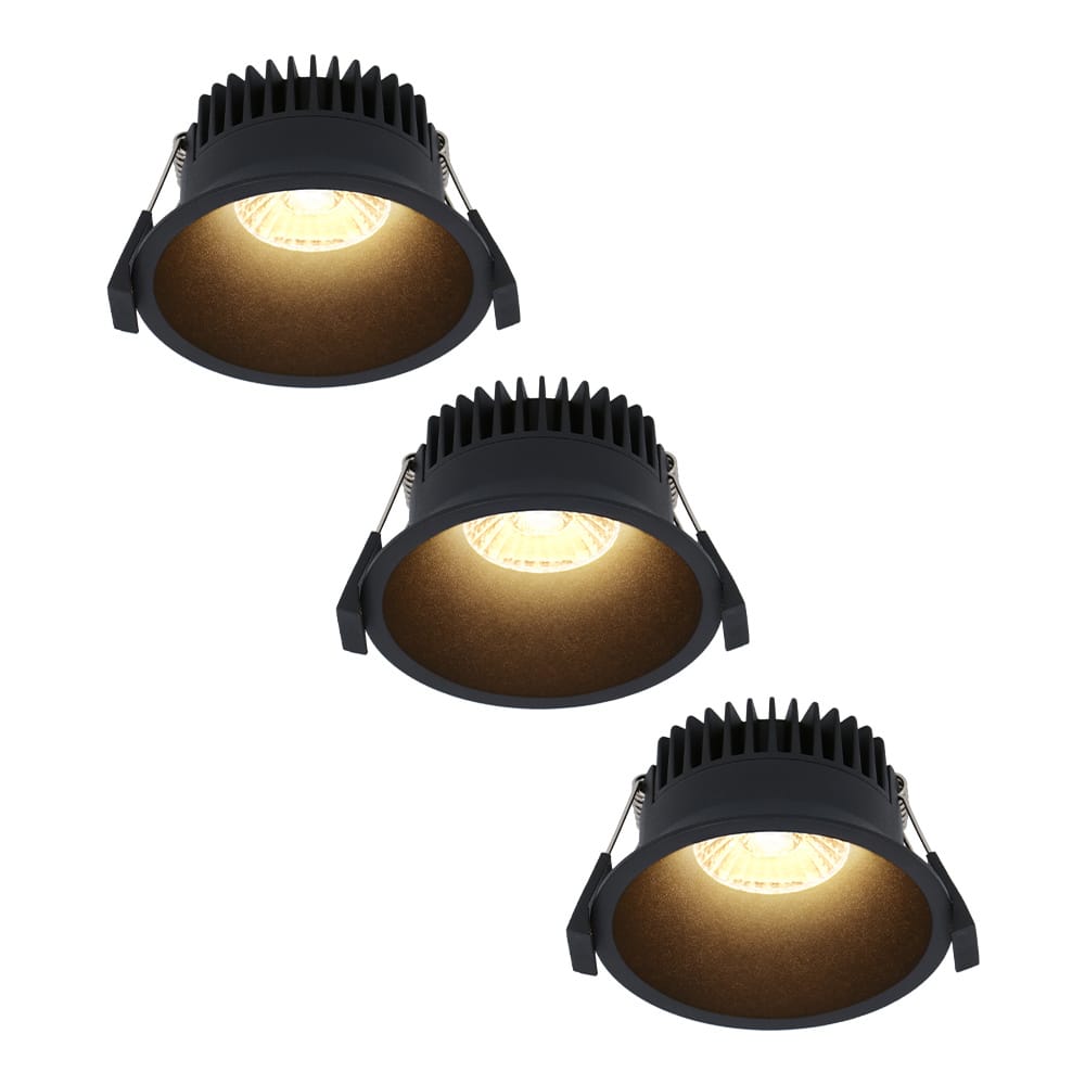 Set van 3 Finn LED inbouwspots - 10 Watt 900lm - 2700K warm wit - Dimbaar - Rond - Verzonken - IP44 waterdicht - Zwart - Voor binnen, buiten en badkamer afbeelding