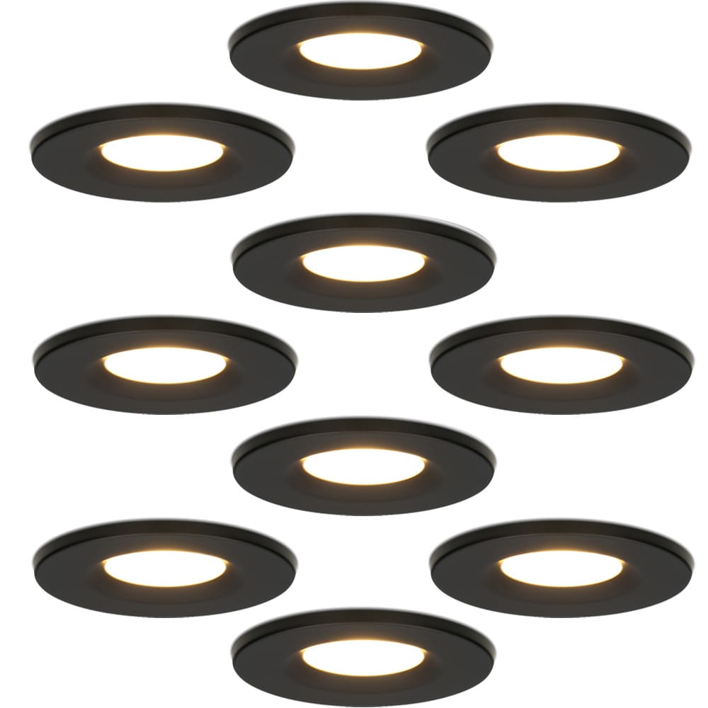Set van 10 Venezia LED inbouwspots - 6 Watt 650 lumen - 2700K warm wit - Dimbaar - Rond - IP65 waterdicht - Zwart - Voor binnen, buiten en badkamer afbeelding 1