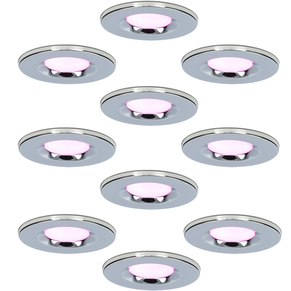 Set van 10 Venezia smart inbouwspots IP65 waterdicht 6 Watt 450 lumen Wifi Bluetooth RGBWW Google Home, Amazon Alexa en Siri Chroom Plafondspots