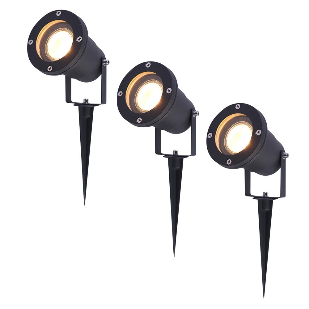 Set van 3 LED prikspots - 4 Watt 345 lumen - Dimbaar - Kantelbaar - 2700K warm wit - GU10 - IP65 Waterdicht - Zwart - Tuinspots afbeelding