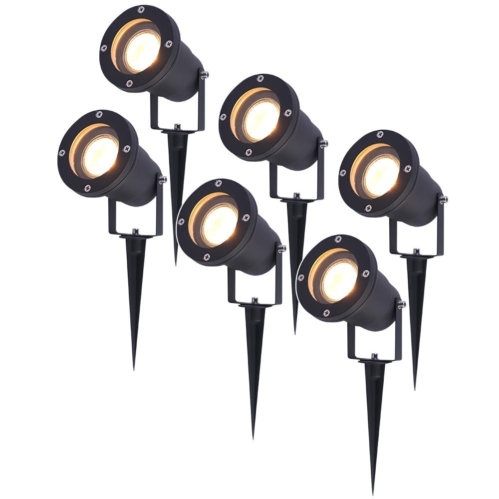 Set van 6 LED prikspots - 4 Watt 345 lumen - Dimbaar - Kantelbaar - 2700K warm wit - GU10 - IP65 Waterdicht - Zwart - Tuinspots afbeelding