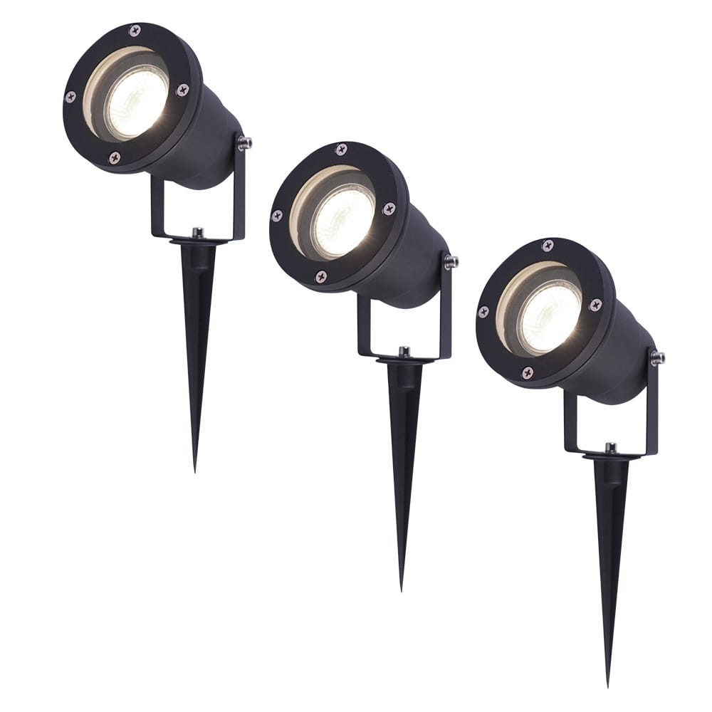 Set van 3 LED prikspots - 5 Watt 400 lumen - Dimbaar - Kantelbaar - 4000K neutraal wit - GU10 - IP65 waterdicht - Zwart - Tuinspots afbeelding