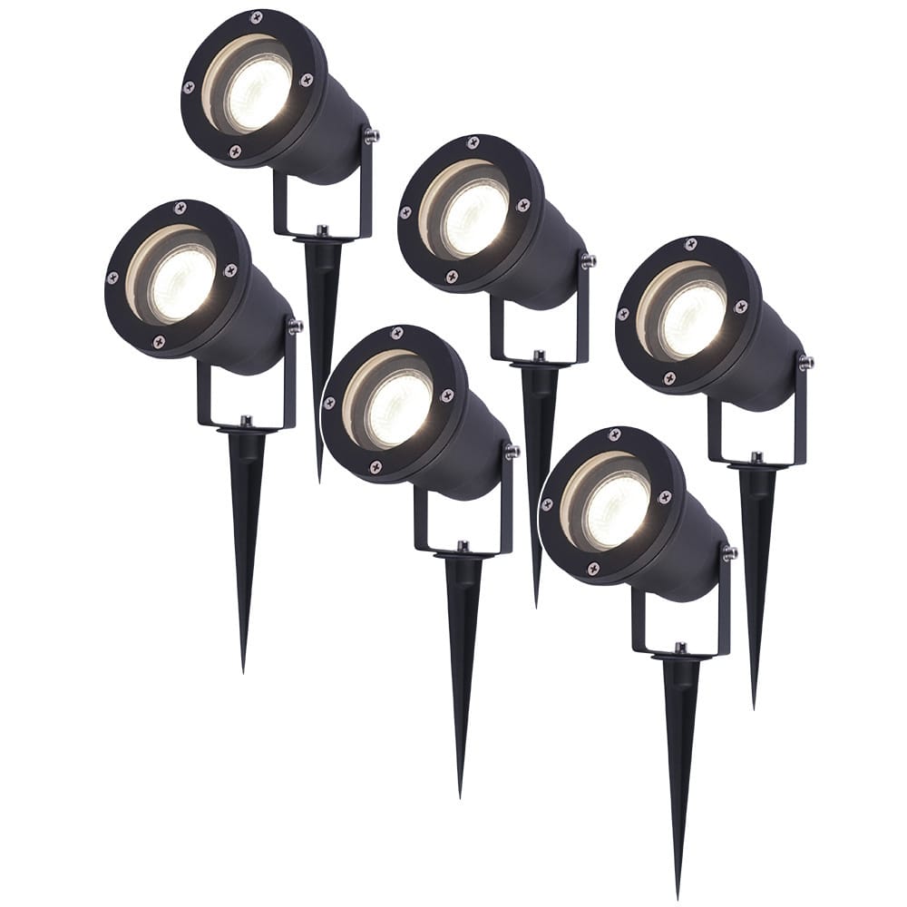 Set van 6 LED prikspots - 5 Watt 400 lumen - Dimbaar - Kantelbaar - 4000K neutraal wit - GU10 - IP65 waterdicht - Zwart - Tuinspots afbeelding