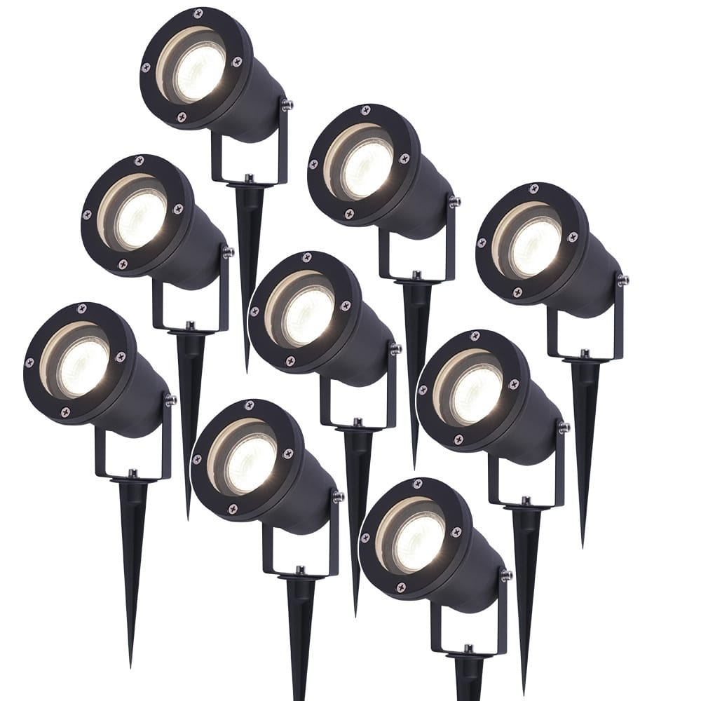 Set van 9 LED prikspots - 5 Watt 400 lumen - Dimbaar - Kantelbaar - 4000K neutraal wit - GU10 - IP65 waterdicht - Zwart - Tuinspots afbeelding