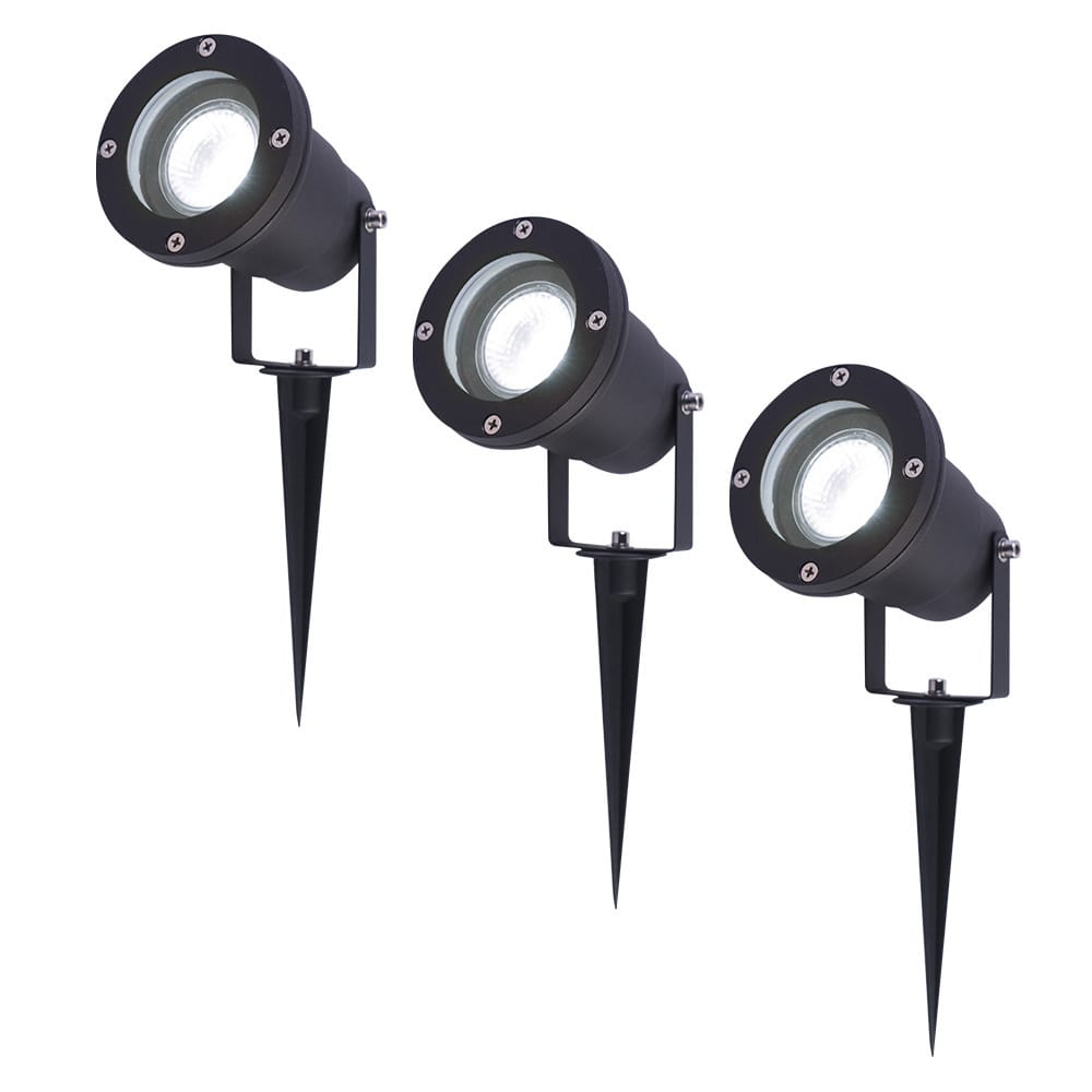 Set van 3 LED prikspots - 5 Watt 400 lumen - Dimbaar - Kantelbaar - 6000K daglicht wit - GU10 - IP65 waterdicht - Zwart - Tuinspots afbeelding