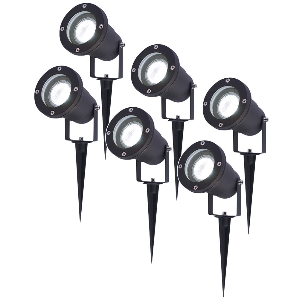 Set van 6 LED prikspots - 5 Watt 400 lumen - Dimbaar - Kantelbaar - 6000K daglicht wit - GU10 - IP65 waterdicht - Zwart - Tuinspots afbeelding