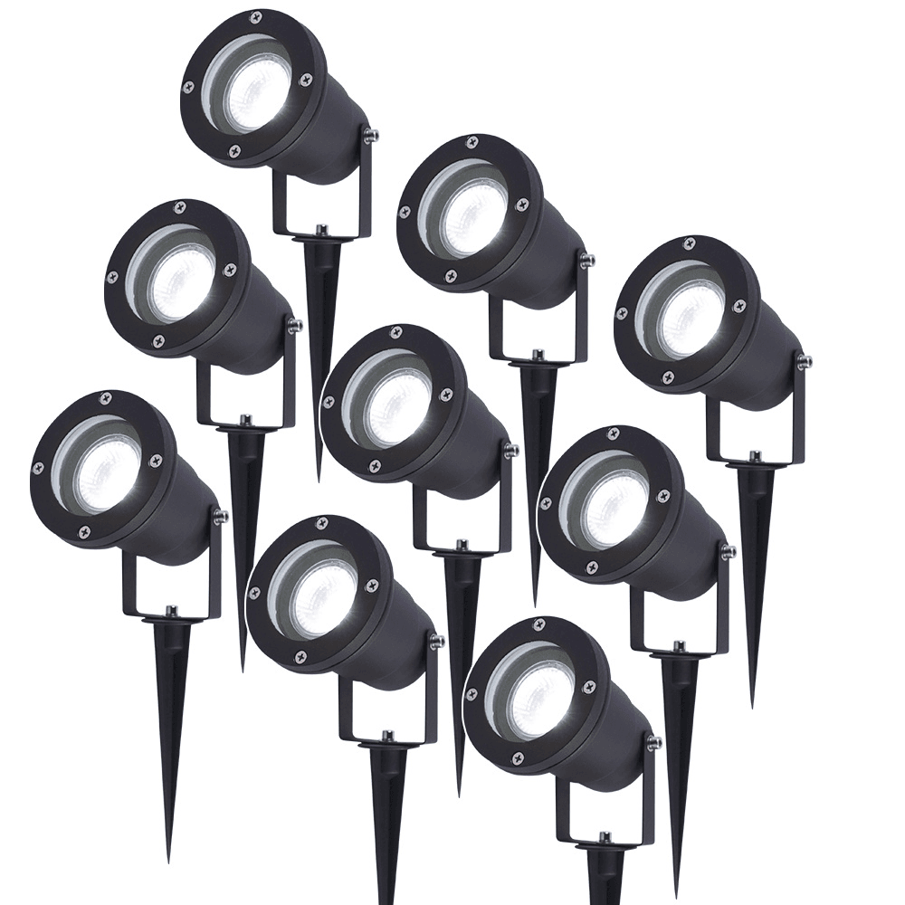 Set van 9 LED prikspots - 5 Watt 400 lumen - Dimbaar - Kantelbaar - 6000K daglicht wit - GU10 - IP65 waterdicht - Zwart - Tuinspots afbeelding