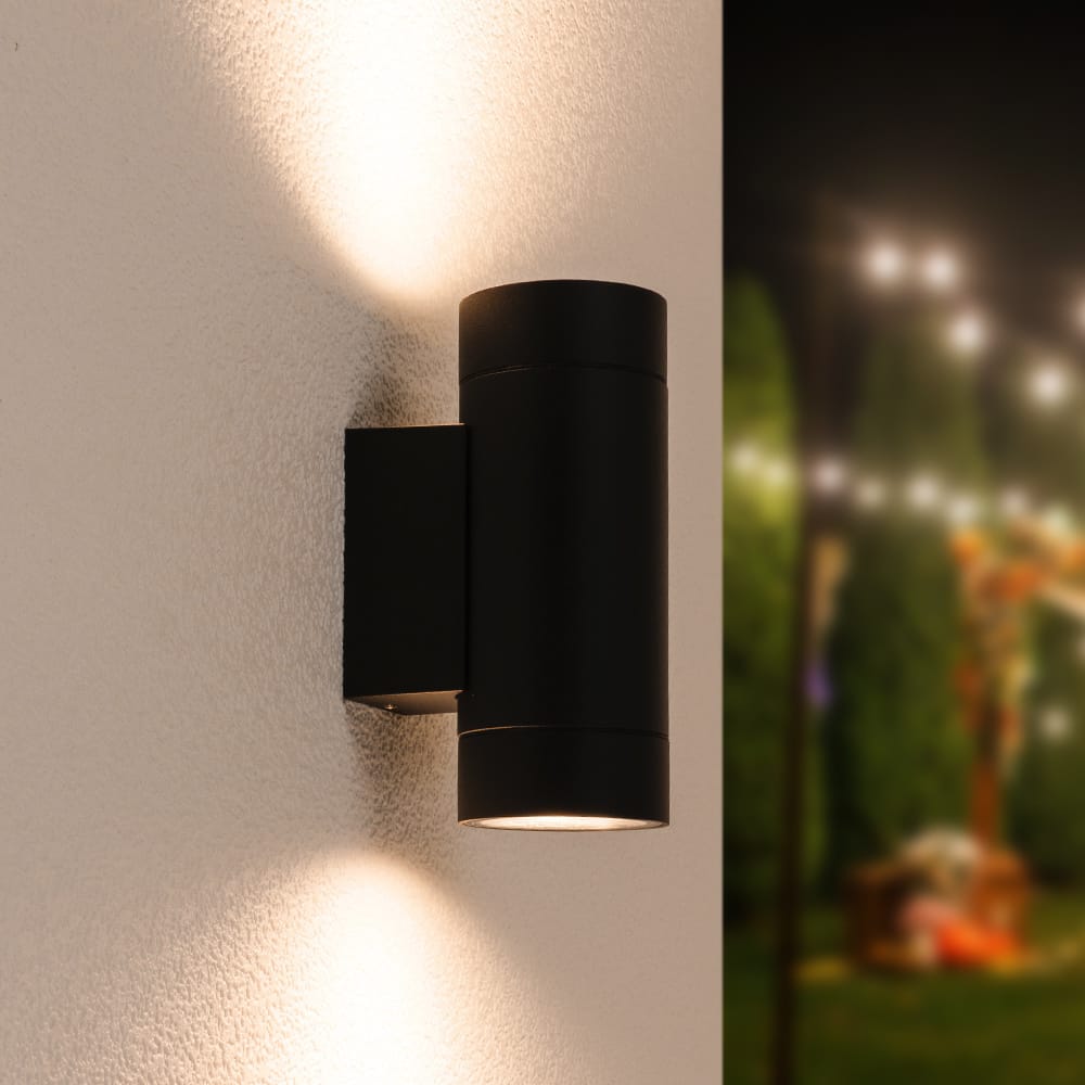 LED Wandlamp - IP54 Waterdicht - 8 watt 690 lumen - 2700K Warm Wit - 2x GU10 - Dimbaar - Up & Down - Buitenlamp dubbelzijdig - Zwart afbeelding