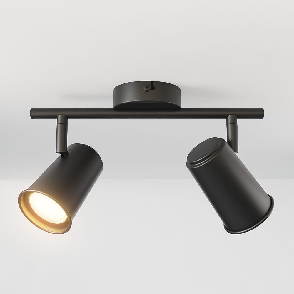 Riga - LED plafondlamp - 8 watt 690 lumen - 2 spots - 2700K Warm wit - Draaibaar en dimbaar - GU10 - Kantelbaar - Plafondspot - IP20 Voor binnen - Zwart afbeelding