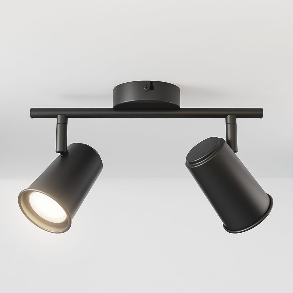 Riga - LED plafondlamp - 8 Watt 690 Lumen - 2 spots - 4000K Neutraal wit - Draaibaar en dimbaar - GU10 - Kantelbaar - Plafondspot - IP20 Voor binnen - Zwart afbeelding 1