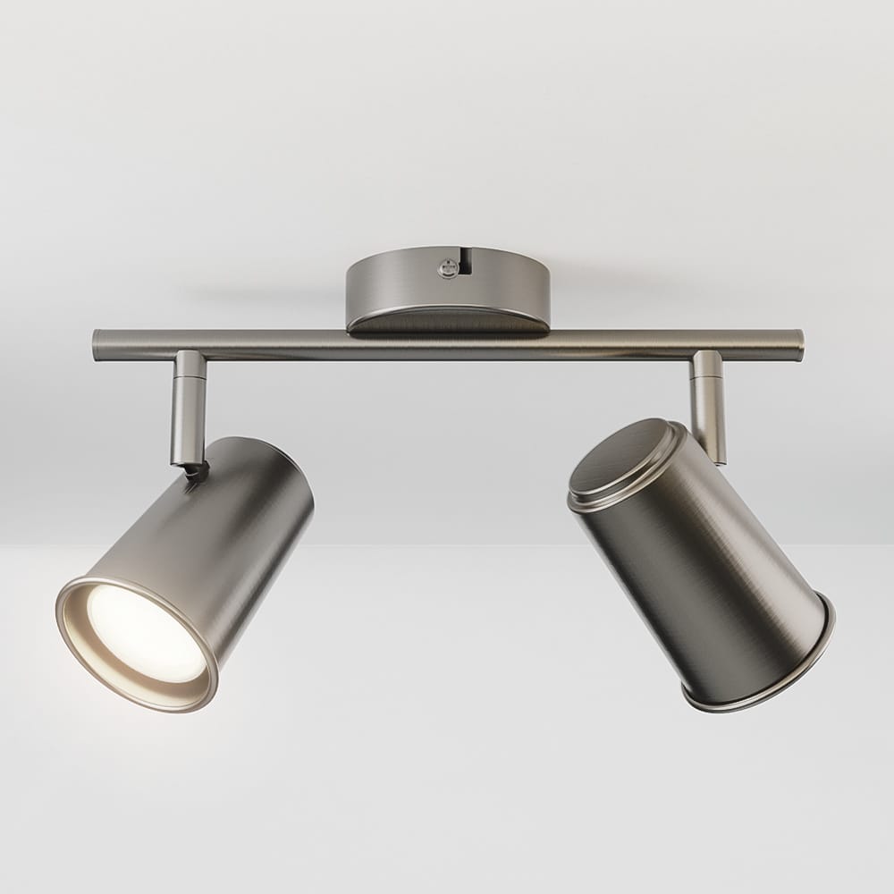 Riga LED plafondlamp - 2 spots - GU10 - Draaibaar en Kantelbaar - 8 Watt 690 Lumen - 4000K neutraal wit - Dimbaar - Plafondspot - Voor binnen - RVS afbeelding 1
