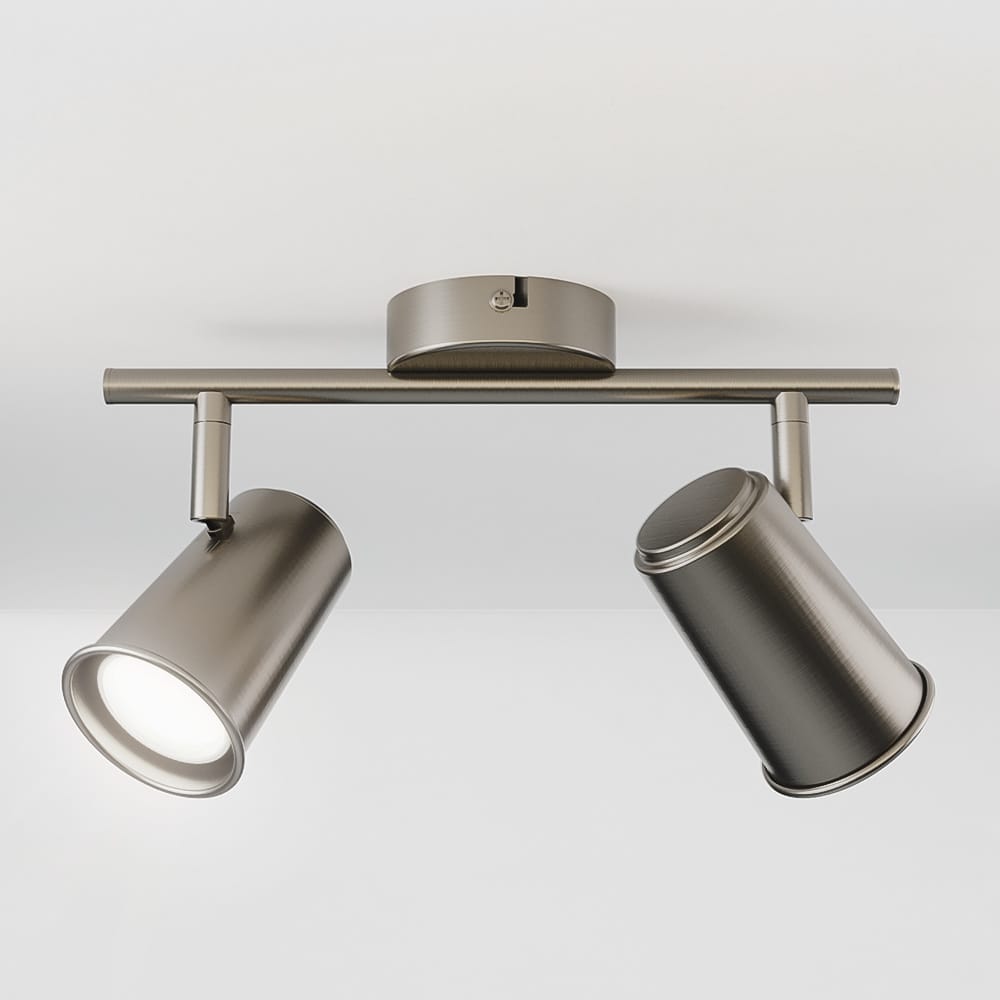 Riga - LED plafondlamp - 10 Watt 800 Lumen - 2 spots - 6000K Daglicht wit - Draaibaar en dimbaar - GU10 - Kantelbaar - Plafondspot - IP20 Voor binnen - RVS afbeelding
