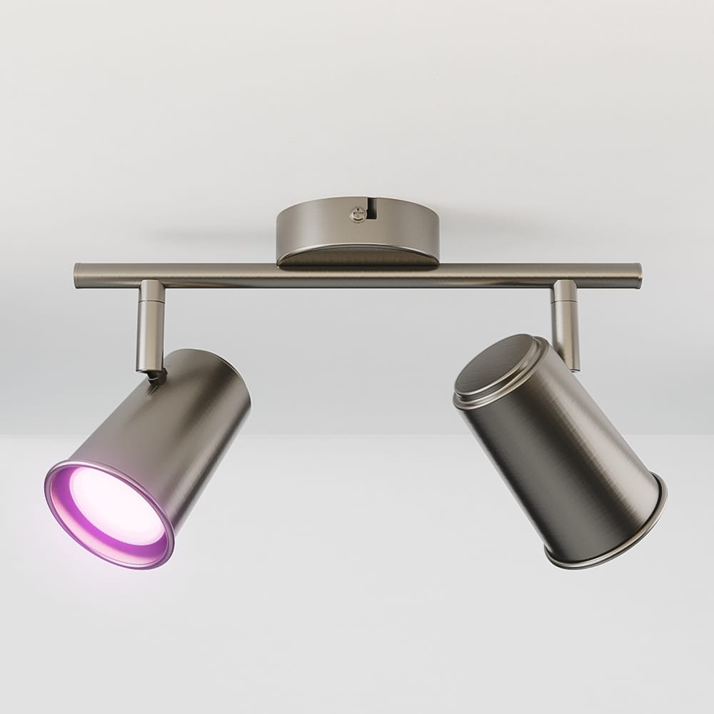 Riga LED smart plafondlamp 2 spots 10 Watt 800 Lumen Draaibaar en kantelbaar GU10 RGBWW Wifi Bluetooth Google Home, Amazon Alexa en Siri RVS Bestuurbaar via App en Stem