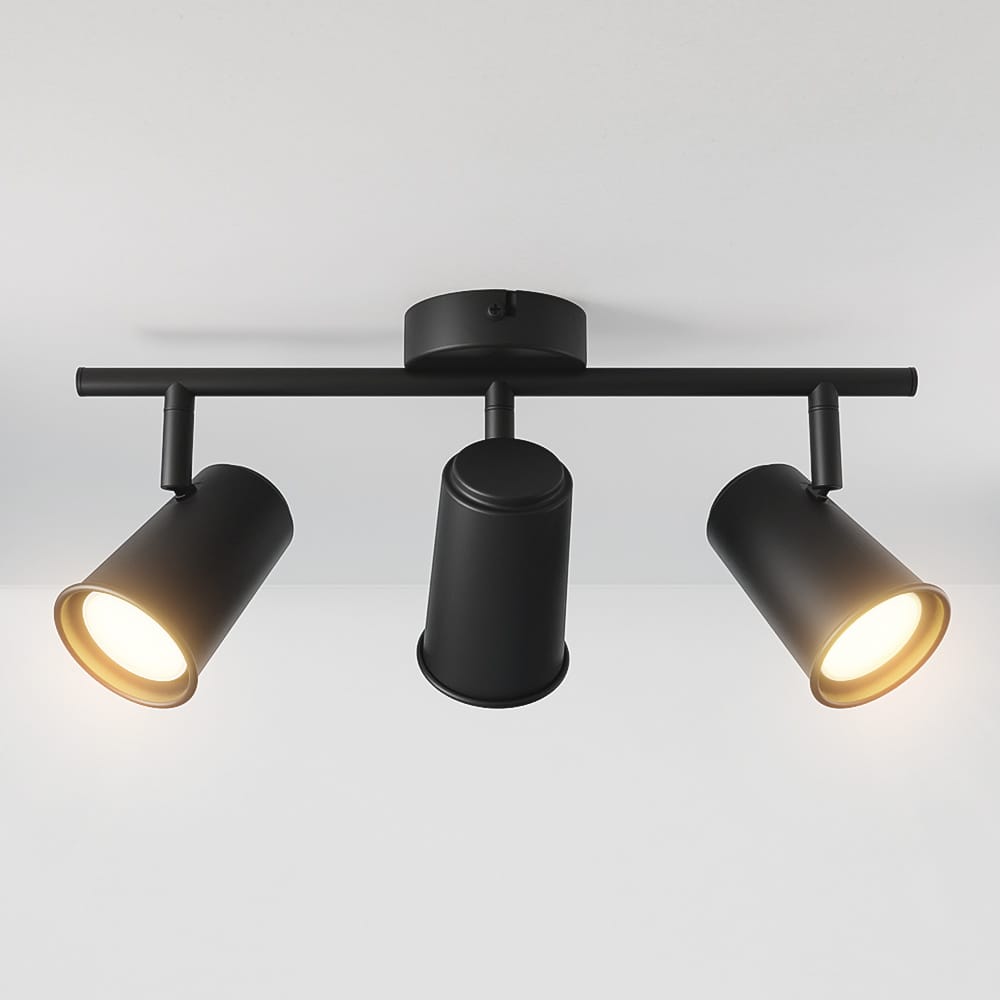 Riga - LED plafondlamp - 14 Watt 1200 Lumen - 3 spots - 2700K Warm wit - Draaibaar en dimbaar - GU10 - Kantelbaar - Plafondspot - IP20 Voor binnen - Zwart afbeelding