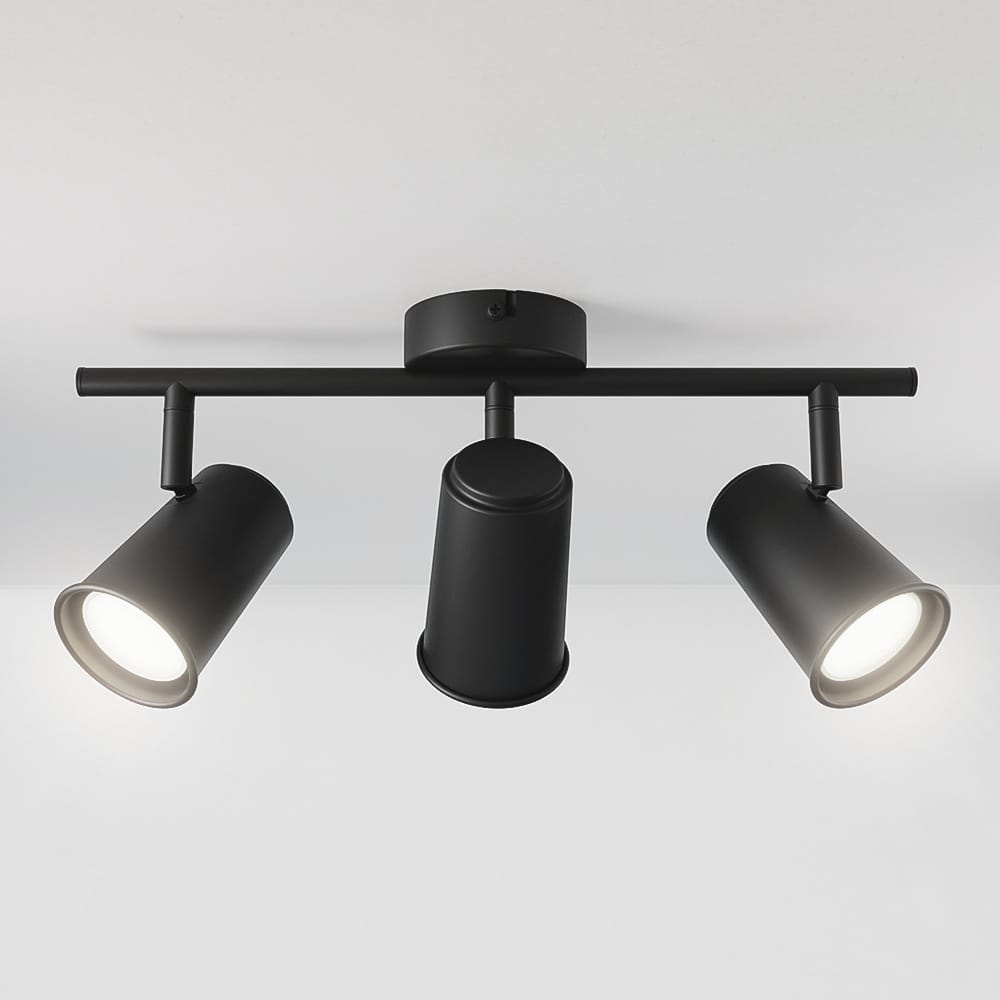 Riga - LED plafondlamp - 15 Watt 1200 Lumen - 3 spots - 6000K Neutraal wit - Draaibaar en dimbaar - GU10 - Kantelbaar - Plafondspot - IP20 Voor binnen - Zwart afbeelding