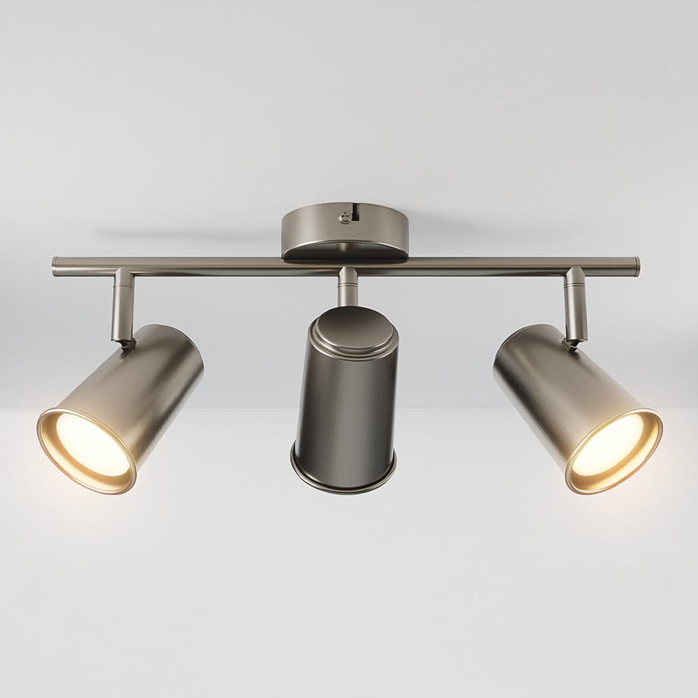 Riga - LED plafondlamp - 14 Watt 1200 Lumen - 3 spots - 2700K Warm wit - Draaibaar en dimbaar - GU10 - Kantelbaar - Plafondspot - IP20 Voor binnen - RVS afbeelding