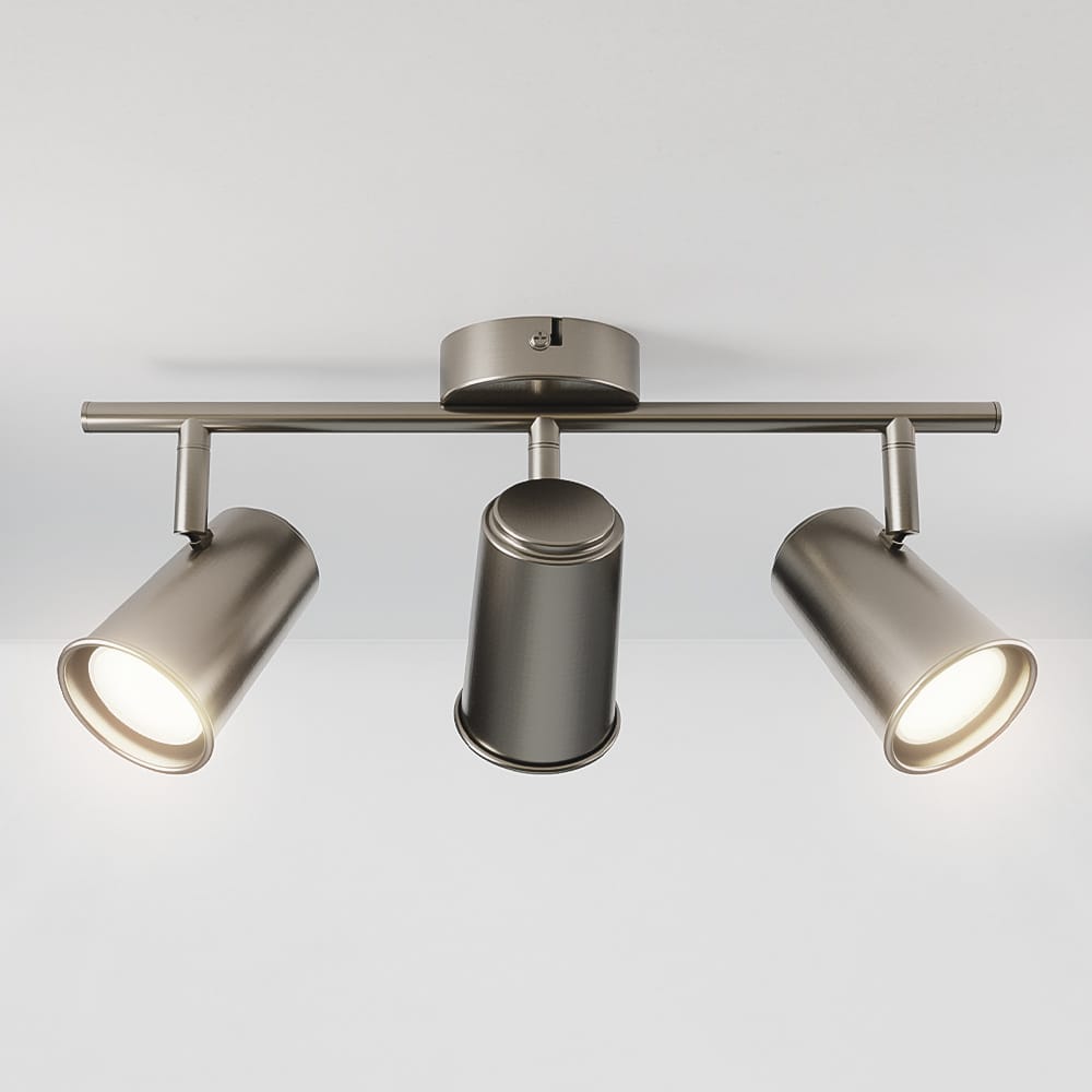 Riga - LED plafondlamp - 15 Watt 1200 Lumen - 3 spots - 4000K Neutraal wit - Draaibaar en dimbaar - GU10 - Kantelbaar - Plafondspot - IP20 Voor binnen - RVS afbeelding